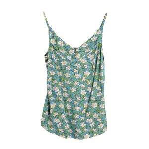 Cabi Blue Floral Print Rayon V Neck Button Accent Camisole Tank Top Size S